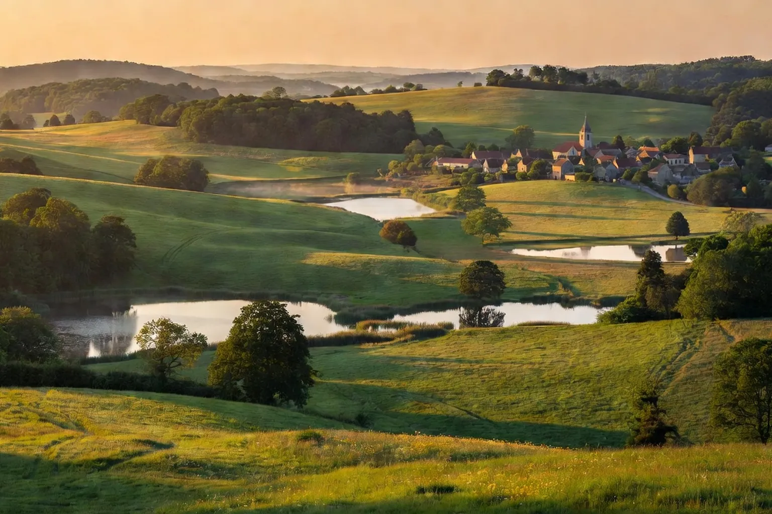 Paysage de la Puisaye : étangs, forêts et villages de grès